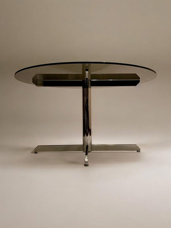 Image 1 of C. 1970 - Table À Manger À Plateau En Verre Fumé - Roche Bobois - France -