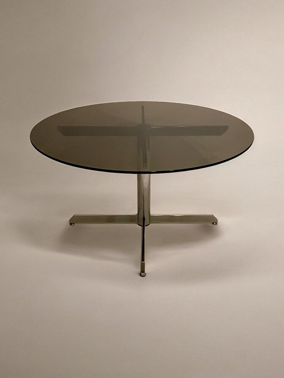 Image 1 of C. 1970 - Table À Manger À Plateau En Verre Fumé - Roche Bobois - France -