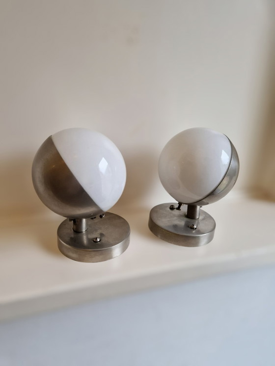 Image 1 of 2X Wall Lamp Giso Gispen Lauritsen Nickel With Glass Bauhaus Art Deco