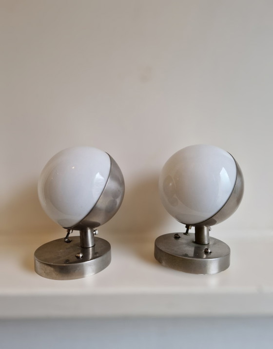 Image 1 of 2X Wall Lamp Giso Gispen Lauritsen Nickel With Glass Bauhaus Art Deco