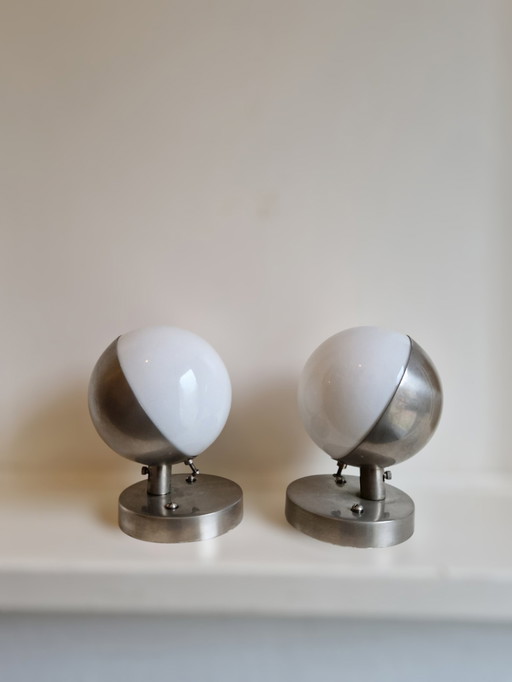 2X Wall Lamp Giso Gispen Lauritsen Nickel With Glass Bauhaus Art Deco