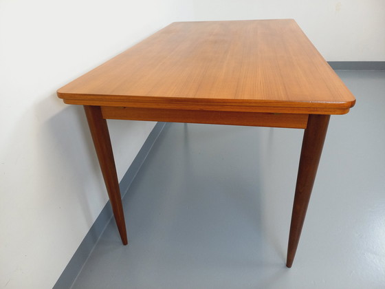 Image 1 of Vintage Scandinavian 50s 60s Rectangular Teak Dining Table With Extensions