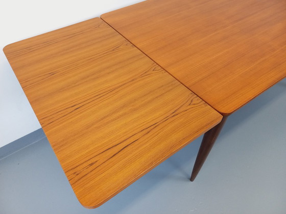 Image 1 of Vintage Scandinavian 50s 60s Rectangular Teak Dining Table With Extensions
