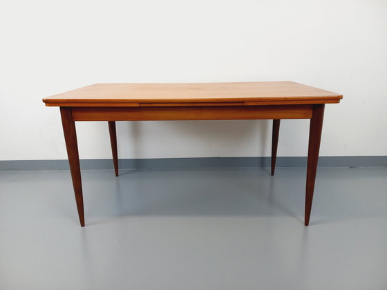 Image 1 of Vintage Scandinavian 50s 60s Rectangular Teak Dining Table With Extensions
