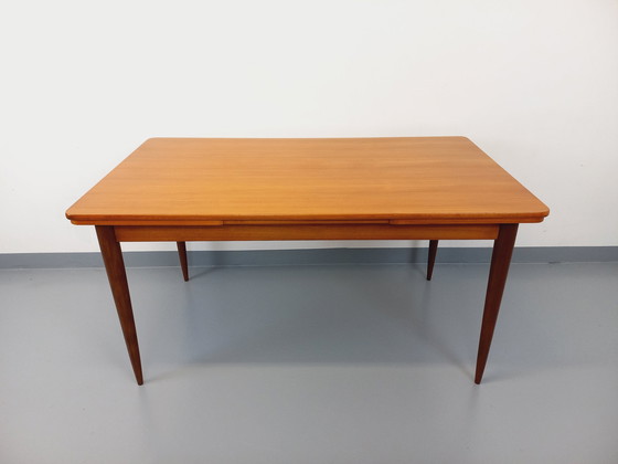 Image 1 of Vintage Scandinavian 50s 60s Rectangular Teak Dining Table With Extensions