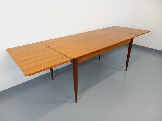 Image 1 of Vintage Scandinavian 50s 60s Rectangular Teak Dining Table With Extensions