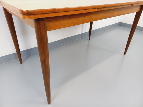 Image 1 of Vintage Scandinavian 50s 60s Rectangular Teak Dining Table With Extensions