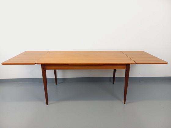 Image 1 of Vintage Scandinavian 50s 60s Rectangular Teak Dining Table With Extensions