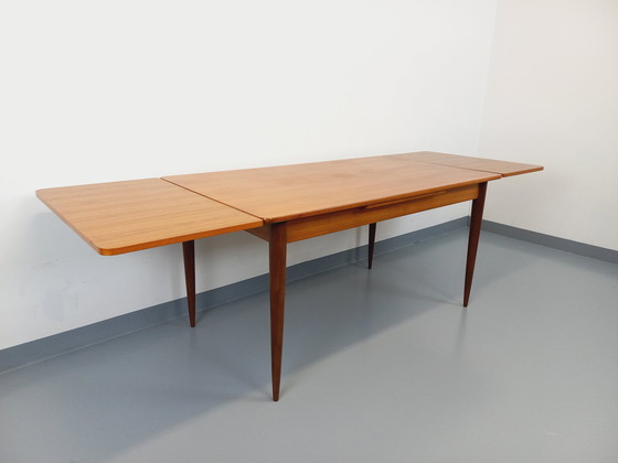 Image 1 of Vintage Scandinavian 50s 60s Rectangular Teak Dining Table With Extensions