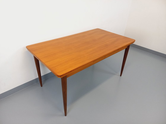 Image 1 of Vintage Scandinavian 50s 60s Rectangular Teak Dining Table With Extensions