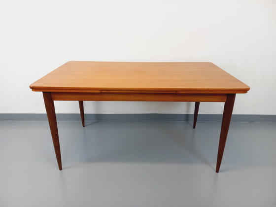 Image 1 of Vintage Scandinavian 50s 60s Rectangular Teak Dining Table With Extensions