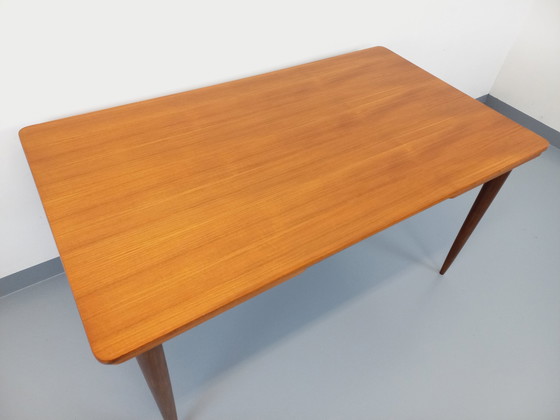 Image 1 of Vintage Scandinavian 50s 60s Rectangular Teak Dining Table With Extensions