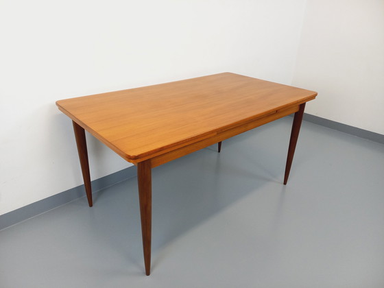 Image 1 of Vintage Scandinavian 50s 60s Rectangular Teak Dining Table With Extensions