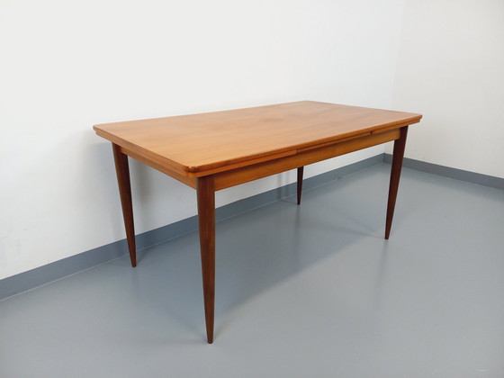 Image 1 of Vintage Scandinavian 50s 60s Rectangular Teak Dining Table With Extensions