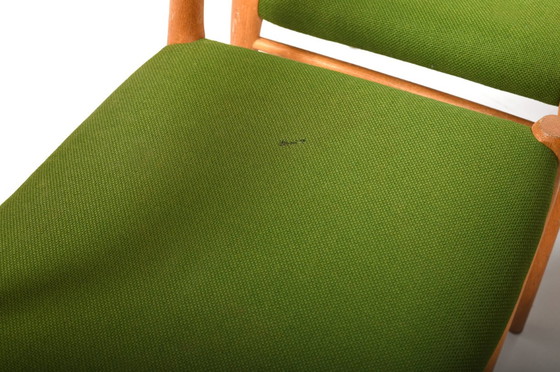 Image 1 of Set of 8 dining chairs in solid oak by Niels O. Møller. Model no.75. Seats in green Kvadrat wool fabric. Produced by J.L. Mølle