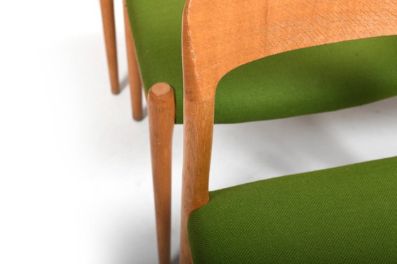 Image 1 of Set of 8 dining chairs in solid oak by Niels O. Møller. Model no.75. Seats in green Kvadrat wool fabric. Produced by J.L. Mølle