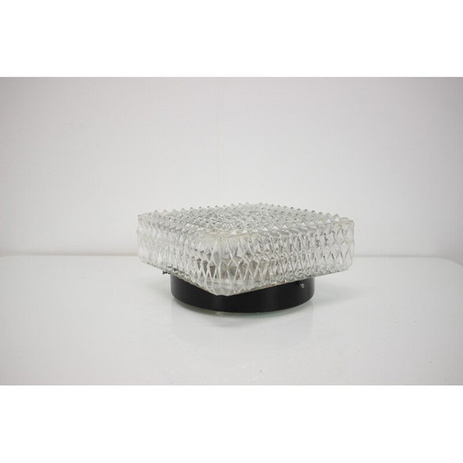 Vintage metal and glass ceiling lamp, Czechoslovakia 1970s