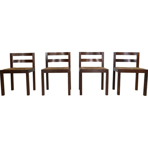 Set of 4 vintage rattan and wenge chairs by Martin Visser, Netherlands 1960