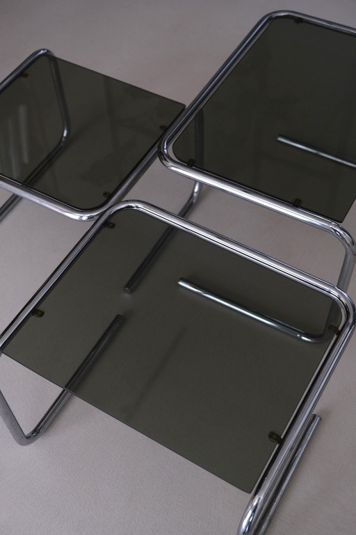 Chrome Rookglazen Nesting Tables