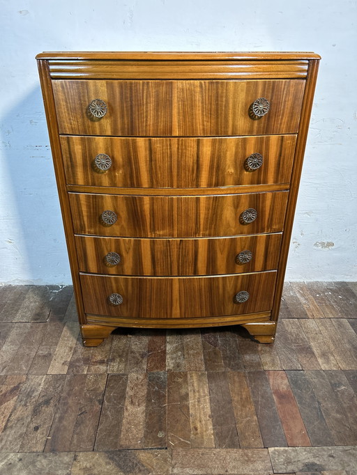 Cassettiera vintage di metà secolo in stile Art Déco e 