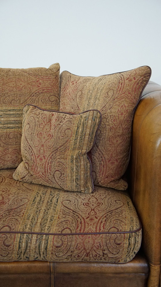 Image 1 of Sheep Leather 2.5 Seater Sofa With Fabric Cushions