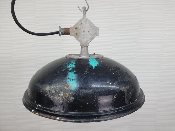 Image 1 of Heavy Industrial Factory Lamp. Black Enamel Pendant Lamp.