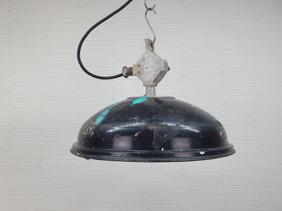 Image 1 of Heavy Industrial Factory Lamp. Black Enamel Pendant Lamp.