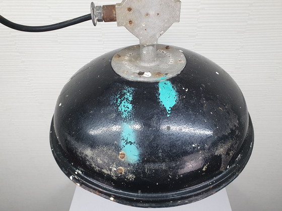 Image 1 of Heavy Industrial Factory Lamp. Black Enamel Pendant Lamp.