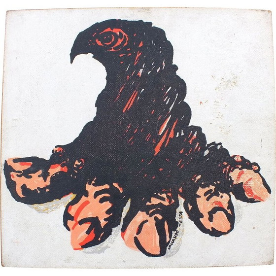 Image 1 of Vintage silk screen print of an eagle suffering from arthritis by Armando Testa for Fraire, Italy 1980