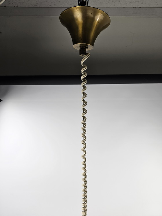 Image 1 of Italian thick glass hanging lamp with brass fixture