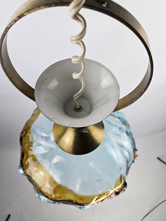 Image 1 of Italian thick glass hanging lamp with brass fixture