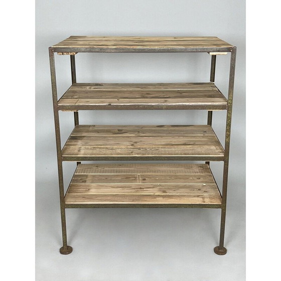 Image 1 of Vintage metal and wood shelf, Czechoslovakia