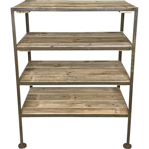 Vintage metal and wood shelf, Czechoslovakia