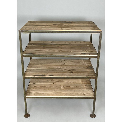 Vintage metal and wood shelf, Czechoslovakia