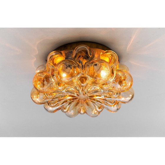 Image 1 of Vintage round ceiling lamp in amber bubbled glass, 1960