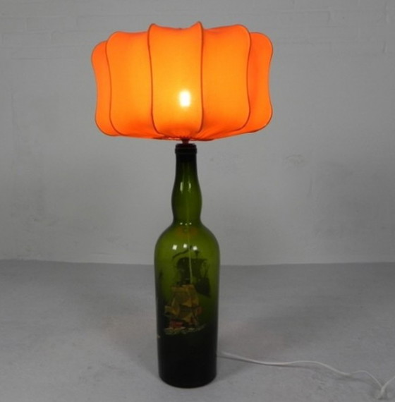 Image 1 of Lampe de table en forme de bouteille de vin avec abat-jour en tissu, 1970