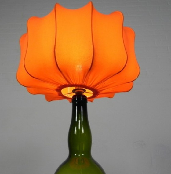 Image 1 of Lampe de table en forme de bouteille de vin avec abat-jour en tissu, 1970