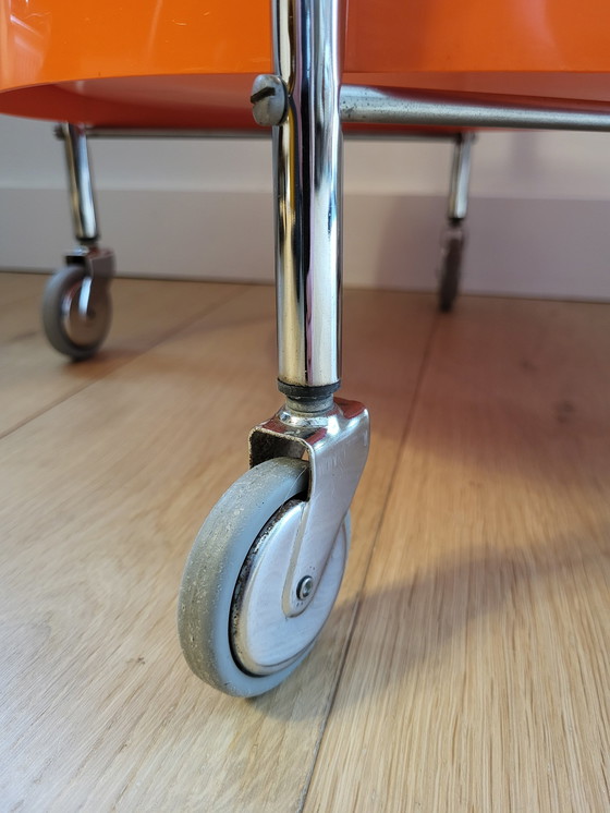 Image 1 of Space Age Trolley Or Serving Cart, Orange, Plastic And Chrome, 1970s