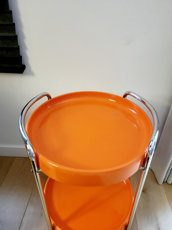 Image 1 of Space Age Trolley Or Serving Cart, Orange, Plastic And Chrome, 1970s