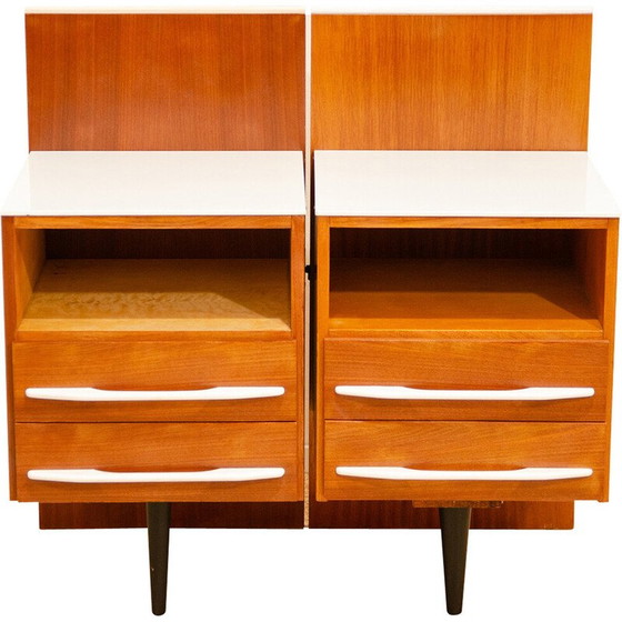 Image 1 of Pair of vintage bedside tables in beech wood and white glass by Mojmír Požár for Up Závody, Czechoslovakia 1960