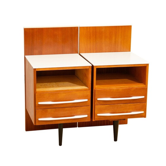 Image 1 of Pair of vintage bedside tables in beech wood and white glass by Mojmír Požár for Up Závody, Czechoslovakia 1960