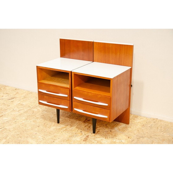 Image 1 of Pair of vintage bedside tables in beech wood and white glass by Mojmír Požár for Up Závody, Czechoslovakia 1960