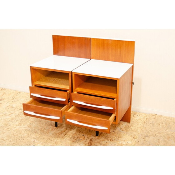 Image 1 of Pair of vintage bedside tables in beech wood and white glass by Mojmír Požár for Up Závody, Czechoslovakia 1960