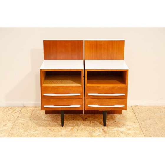 Image 1 of Pair of vintage bedside tables in beech wood and white glass by Mojmír Požár for Up Závody, Czechoslovakia 1960