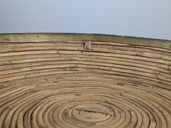Image 1 of Cestino centrale in rattan e ottone con manici, stile Gabriella Crespi, anni &#39;70