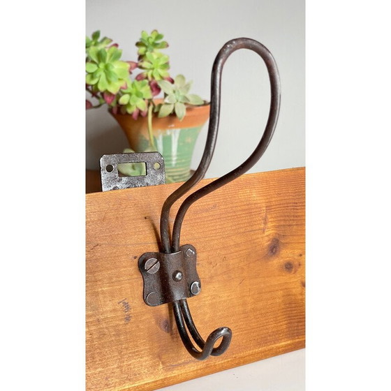 Image 1 of Vintage school coat rack in wood and steel with 3 hooks