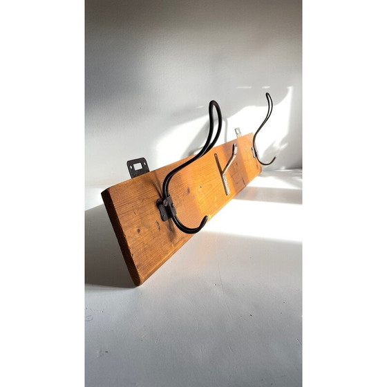 Image 1 of Vintage school coat rack in wood and steel with 3 hooks