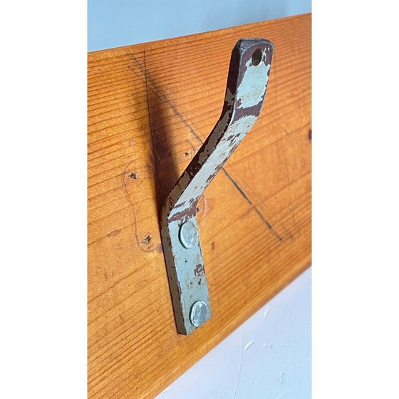 Image 1 of Vintage school coat rack in wood and steel with 3 hooks