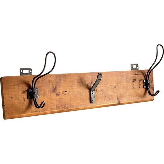 Image 1 of Vintage school coat rack in wood and steel with 3 hooks