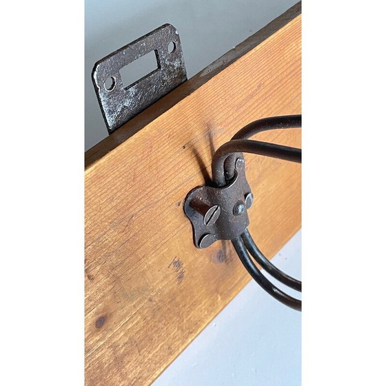 Image 1 of Vintage school coat rack in wood and steel with 3 hooks